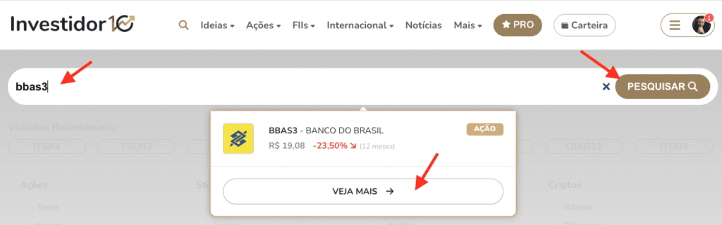 Segmentos da B3 - Nível 1, Nível 2 e Novo Mercado 2 Digitando a empresa para a busca
