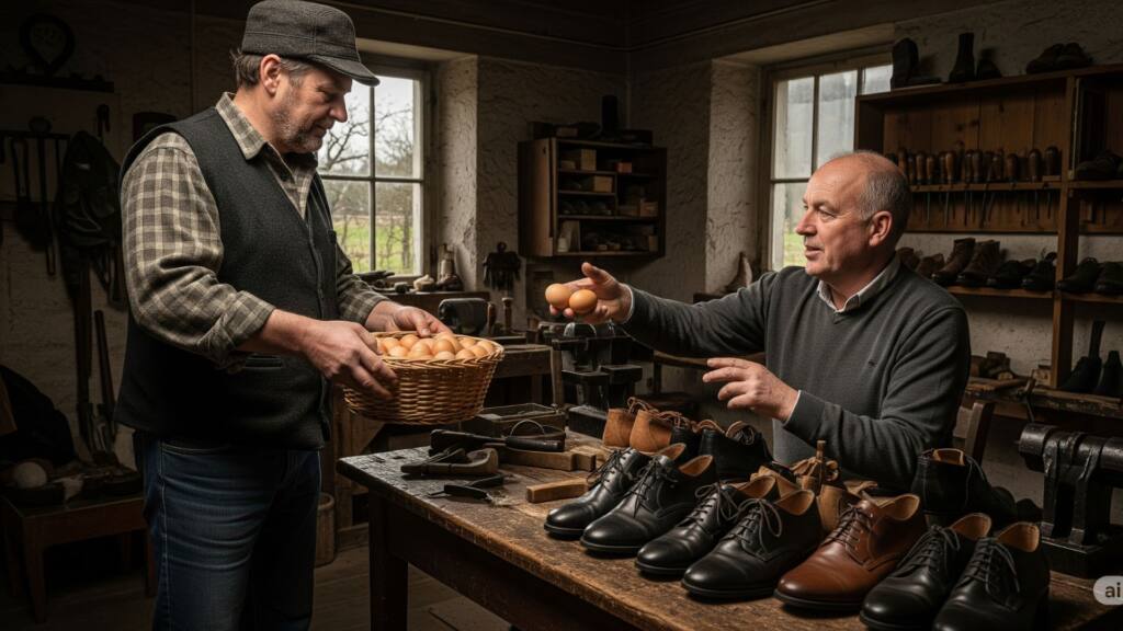 Sapateiro trocando ovos por sapatos Sapateiro trocando ovos por sapatos