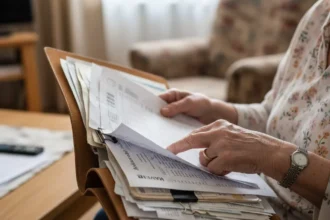 A Verdade Sobre Ficar Rico Que Ninguém Te Conta (E Por Que Você Está Sendo Enganado) 8 A verdade spbre ficar rico - senhora segurando uma pasta com extratos bancários