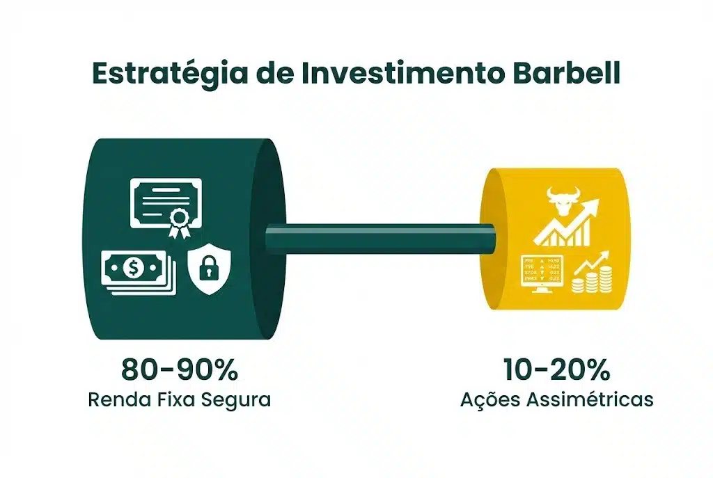 Diversificação de Investimentos: Será que FUNCIONA? 5 Estratégia barbell de investimento: 80-90% renda fixa e 10-20% ações para investidor iniciante