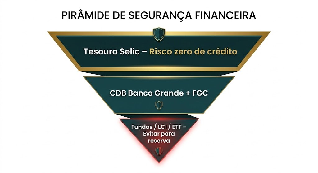 Hierarquia de segurança para guardar reserva de emergência: Tesouro Selic no topo