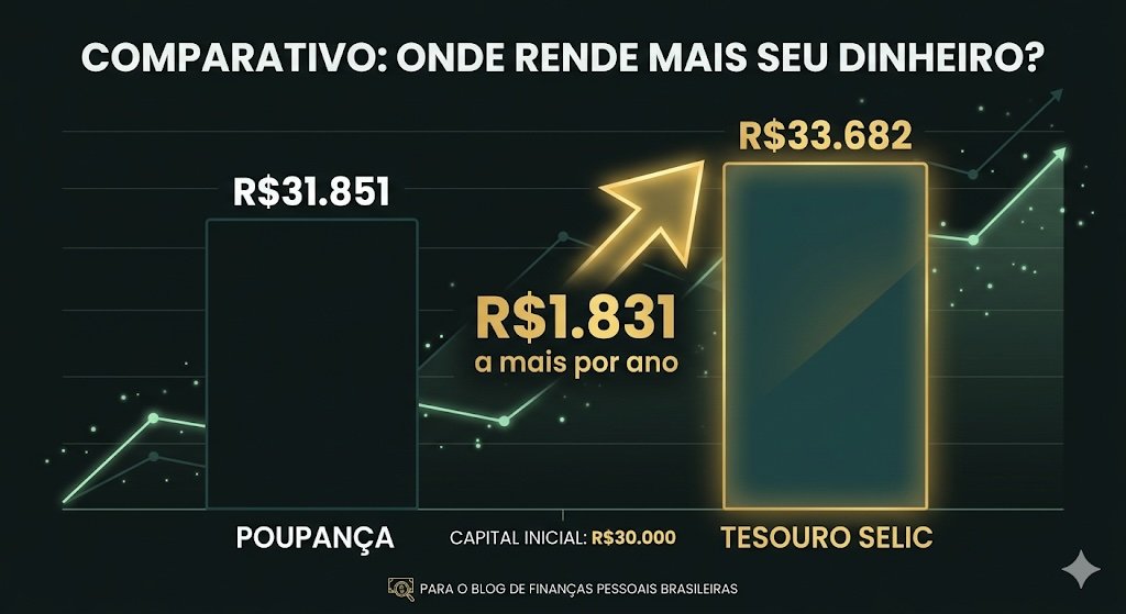 Comparativo de rendimento: poupança vs Tesouro Selic para reserva de emergência em 12 meses