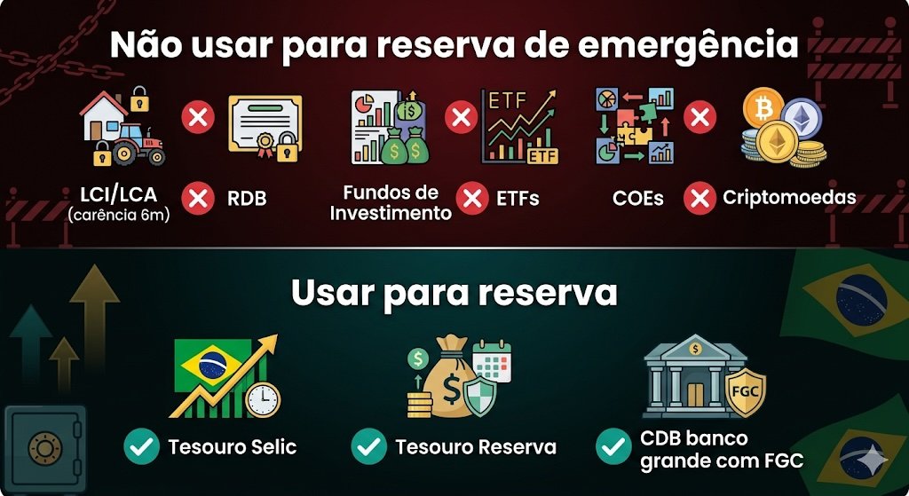 O que não usar como reserva de emergência: produtos com carência, sem FGC ou com volatilidade