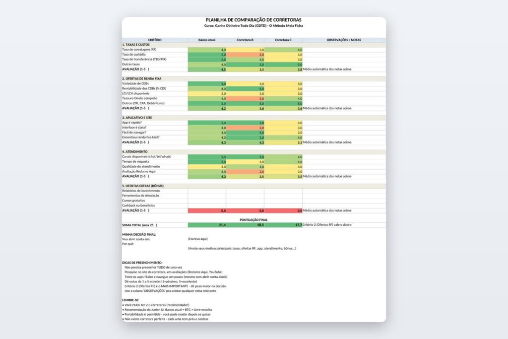 16 planilha escolhendo sua corretora