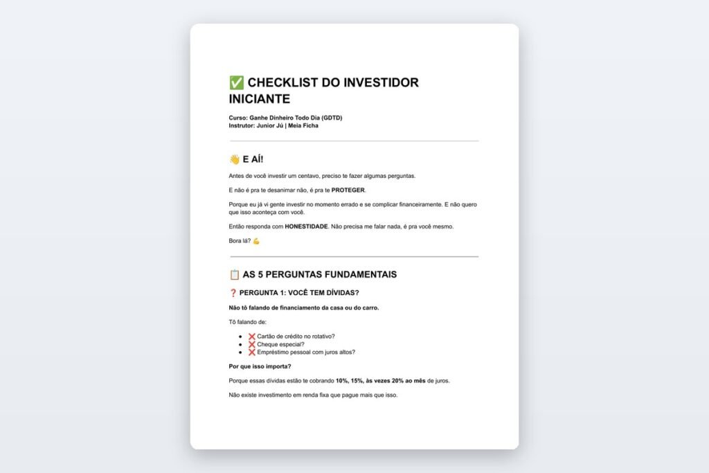 18 checklist investidor iniciante
