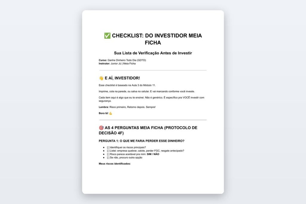 19 checklist do investidor