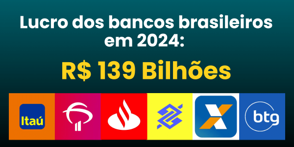 Lucro dos bancos brasileiros em 2024 atingiu R$ 139 bilhões - gráfico comparativo Itaú, Bradesco, Santander, Banco do Brasil, Caixa e BTG Pactual